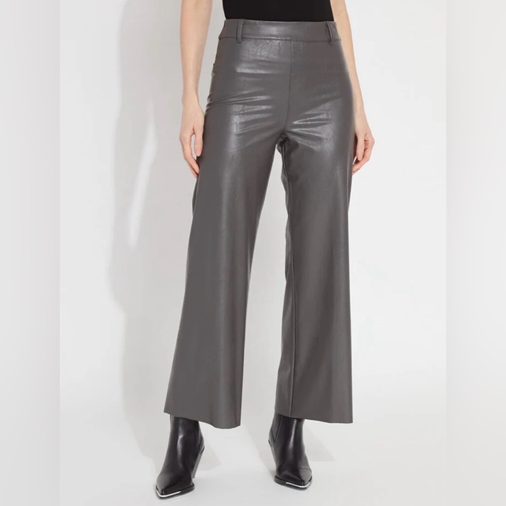 Lysee Wide-Leg Faux Leather Pants in Gray Ash size XL